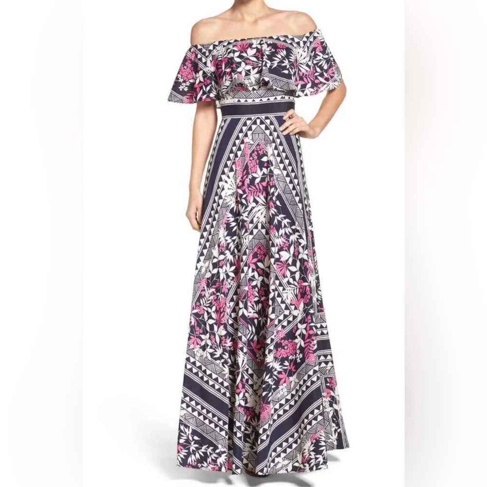 Eliza J scarf print off shoulder maxi dress 18w